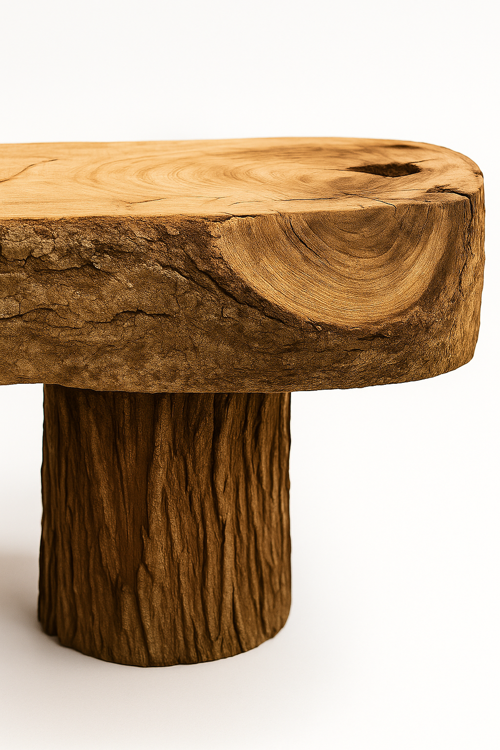 Wooden table with a natural, rustic design on a white background